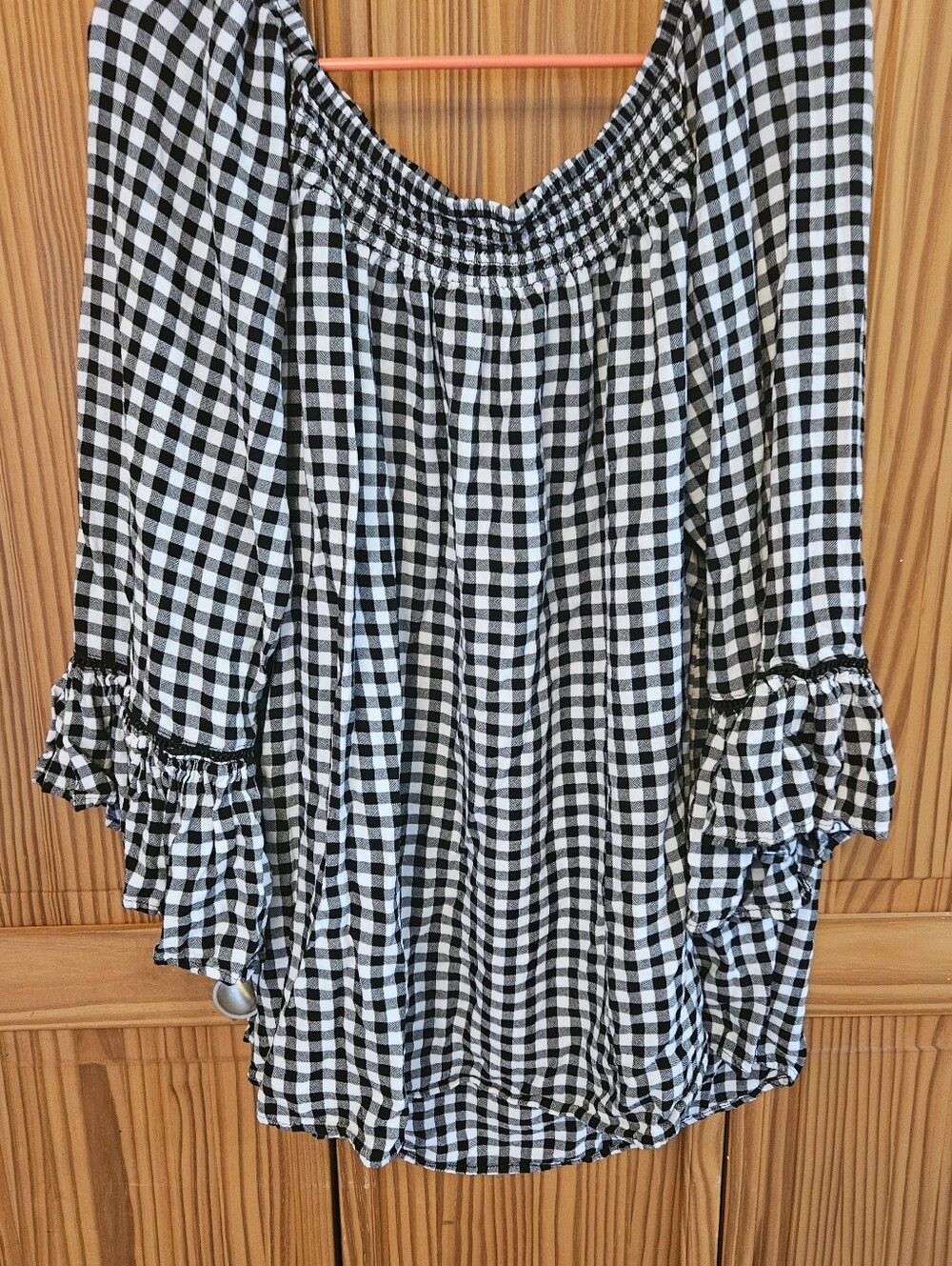 Terra & Sky Black and White Gingham Off-Shoulder Blouse